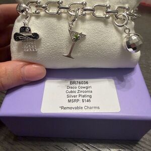 Silver Disco Cowgirl Charm Bracelet with Removable Charms